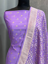 Banarasi Purple Cotton Silk Dress Material
