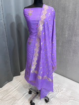 Banarasi Purple Cotton Silk Dress Material