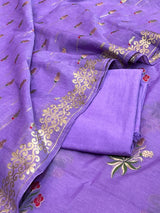 Banarasi Purple Cotton Silk Dress Material