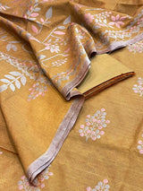 Banarasi Golden Beige Cotton Dress Material