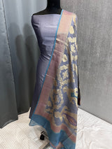 Banarasi Gray Cotton Silk Dress Material