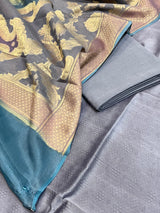 Banarasi Gray Cotton Silk Dress Material