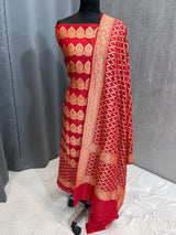Banarasi Red Munga Silk Dress Material