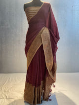 Pure Muga Silk Banarasi saree in skirt border design
