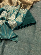Banarasi Bottle Green Chiniya Silk Dress Material