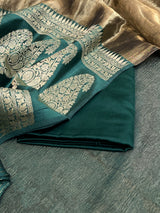 Banarasi Bottle Green Chiniya Silk Dress Material