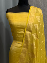 Banarasi Yellow Chiffon Silk Dress Material