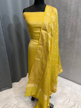 Banarasi Yellow Chiffon Silk Dress Material