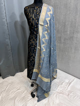 Banarasi Black Cotton Silk Dress Material