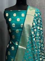 Banarasi Teal Blue Chiniya Silk Dress Material