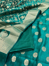 Banarasi Teal Blue Chiniya Silk Dress Material
