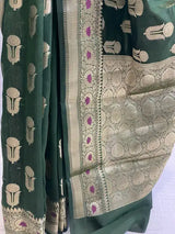 Bottle Green Pure cotton silk meena boota banarasi saree