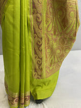 GREEN PURE KATAN CHINIYA SILK BANARASI SAREE IN TILFI PATTERN AACHAL BORDER