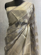 Kora Tissue Pure Silk Banarasi saree in silver zari work