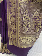 Purple Handwoven kadhuwa pure satin katan silk meena boota saree