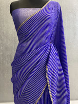 Royal Blue Pure Muga Silk Anntique Zari Banarasi Saree In zari stripes Design