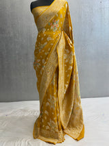 Mustard Khaddi tusser pure silk banarasi saree in tilfi work