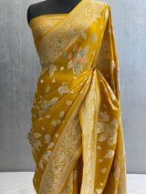 Mustard Khaddi tusser pure silk banarasi saree in tilfi work