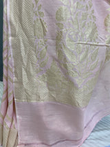 Cream and Pink Handwoven pure muga silk shaded color banarasi saree