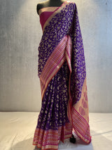 purple/red Pure Cotton silk contrast aachal border banarasi saree