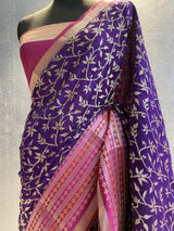 purple/red Pure Cotton silk contrast aachal border banarasi saree