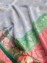 Light Blue Semi Silk Banarasi Saree