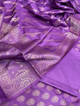 Banarasi Purple Semi Silk Dress Material