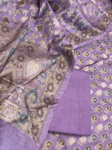 Banarasi Purple Semi Silk Dress Material