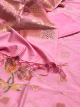 Banarasi Pink Semi Silk Dress Material