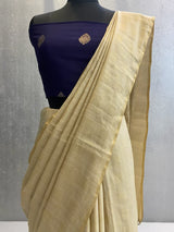Cream Pure muga banarasi saree