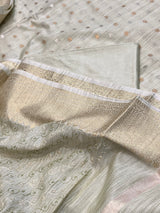 Banarasi Pista Green Semi Silk Dress Material