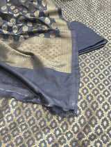 Banarasi Grey Semi Silk Dress Material