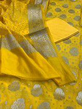 Banarasi Yellow Semi Silk Dress Material