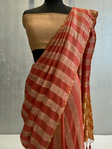 Peach Pure muga banarasi saree