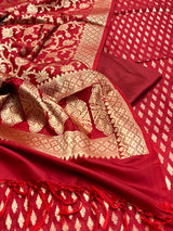 Banarasi Red Semi Silk Dress Material