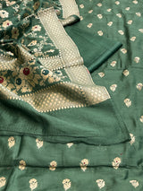 Banarasi Bottle Green Semi Silk Dress Material