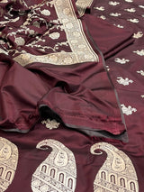 Banarasi Wine Mashru Silk Dress Material