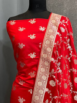 Banarasi Red Mashru Silk Dress Material
