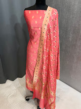Banarasi Salmon Peach Semi Silk Dress Material