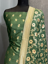 Banarasi Bottle Green Semi Silk Dress Material