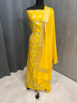 Banarasi Yellow Semi Silk Dress Material