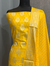 Banarasi Yellow Semi Silk Dress Material