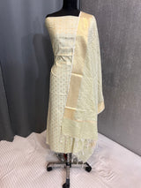 Banarasi Pista Green Semi Silk Dress Material