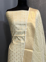 Banarasi Pista Green Semi Silk Dress Material