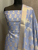 Banarasi Light Blue Semi Silk Dress Material