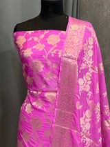 Banarasi Rani Pink Semi Silk Dress Material