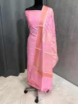 Banarasi Pink Semi Silk Dress Material