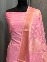Banarasi Pink Semi Silk Dress Material