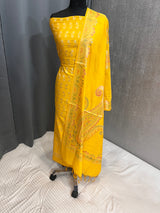 Banarasi Mustard Semi Silk Dress Material