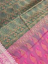 Rama Green Semi Silk Banarasi Saree